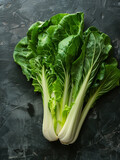 Lush bok choy with a moody dark background, fresh and green.