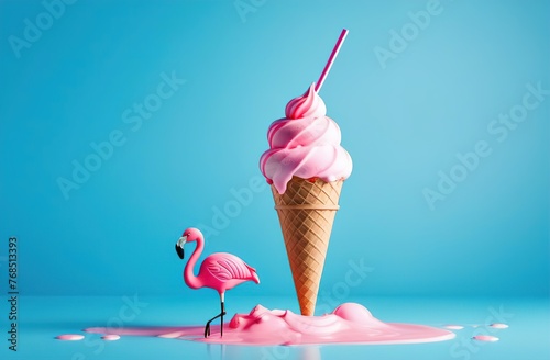 Pink flamingo ice cream cone photo