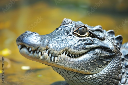 Close up of a crocodile's head in the water, Thailand