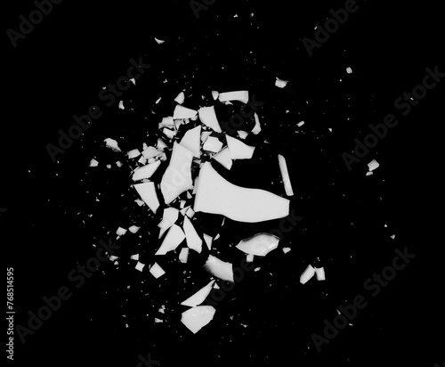 Wallpaper Mural Debris or fragments of white porcelain isolated on black. White glass explosion on black background. Torontodigital.ca
