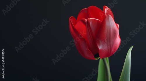 A close-up of a single red tulip  its color saturating the frame.