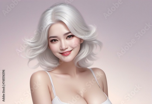 Beautiful woman with white hair and clean skin, asian beauty
