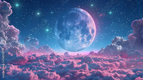 World Sleep Day moon and stars background, cure autism fairy tale starry sky scene illustration