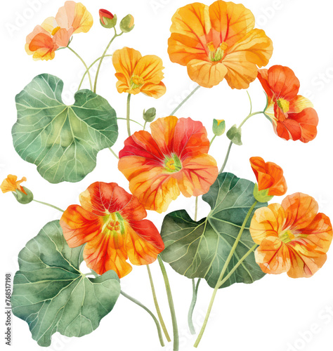 Nasturtium flower watercolor isolate illustration vector.