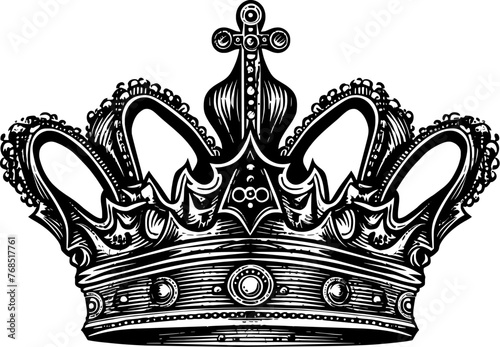 Vintage crown of a king or queen, ink drawing. Kingdom crown, in engraving style