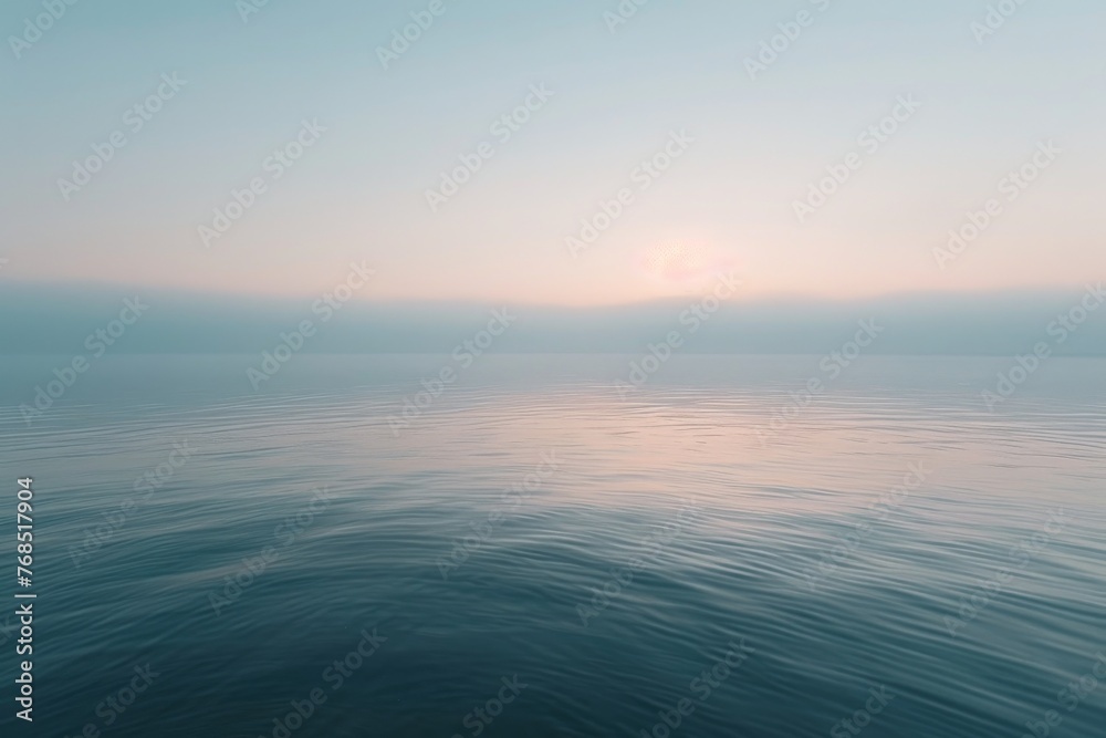 Tranquil sea view at dawn, focusing on the play of light on the water's surface, with a minimalist approach to convey a sense of calm and serenity