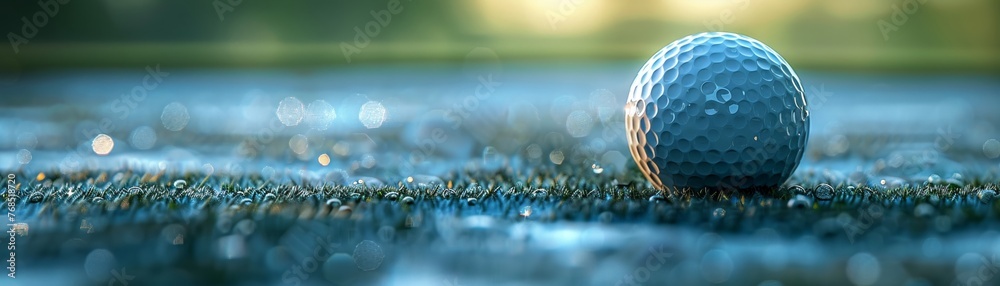 Naklejka premium Golf ball close-up focused detail. The moment before a winning putt
