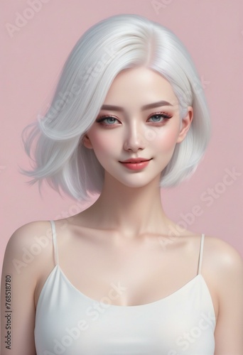 Fashion portrait of young beautiful woman with white hair, Perfect skin and make-up