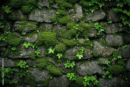 Green moss on stone wall texture background,  Natural green moss texture