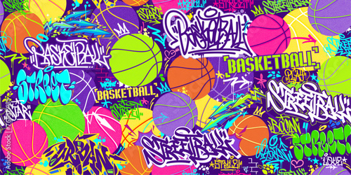 Cool Seamless Abstract Hip Hop Urban Street Art Graffiti Style Streetball Or Basketball Background