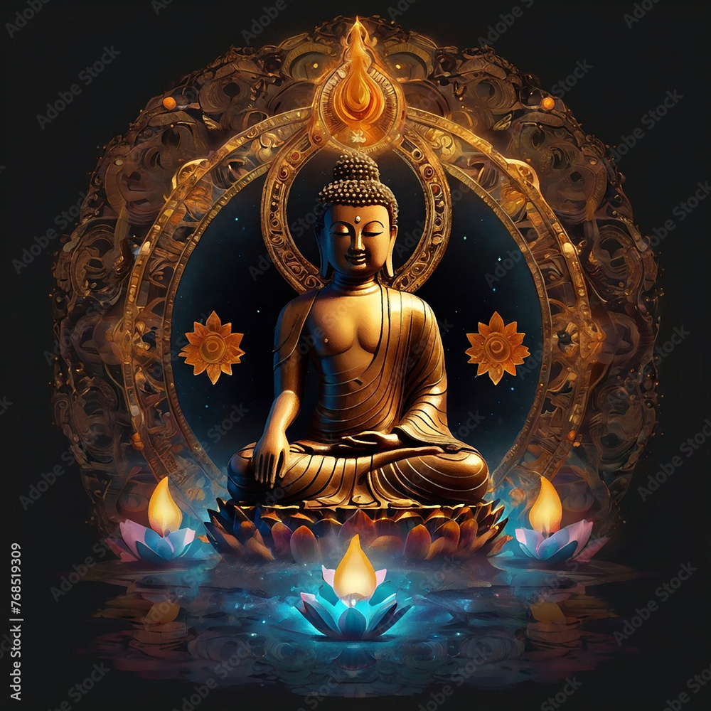 Buddha illustration on black backround Buddha illustration on black backround