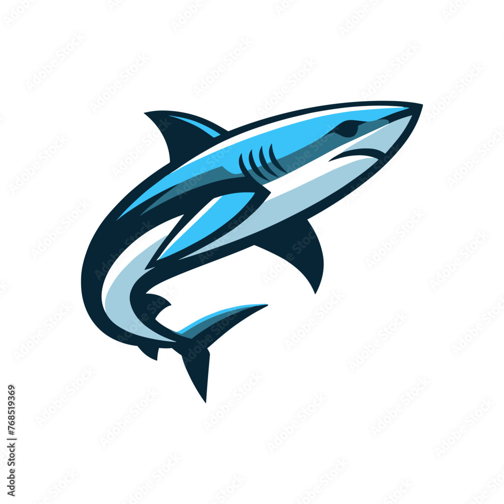 Fototapeta premium The shark logo is ideal for Clothing or Surfing Gear Brands, Sports Teams, Marine Conservation Organizations, Sea Tourism Companies, Energy Drink or Health Supplement Brands, Gaming