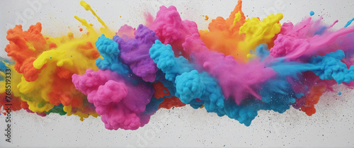 abstract colorful powder dust flour explode particle of dust flying around celebrate festive bacjkground concept colorful background photo