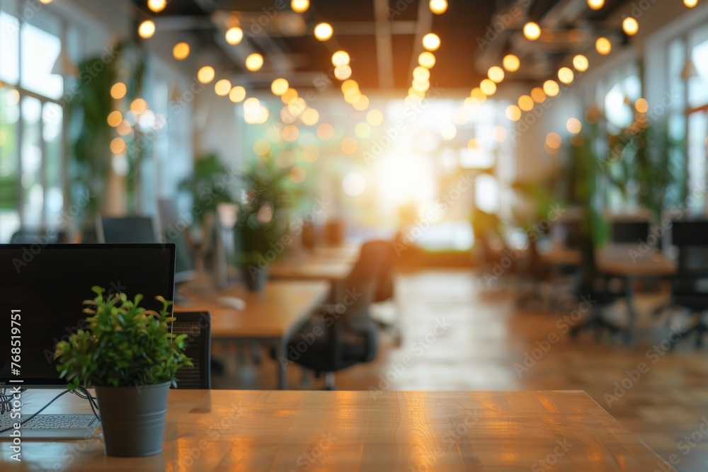Empty wooden table with restaurant blur background. Generative AI Empty wooden table with restaurant blur background. Generative AI