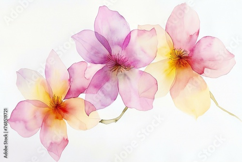 Watercolor illustration of magnolia flowers on white background, Hand-drawn illustration