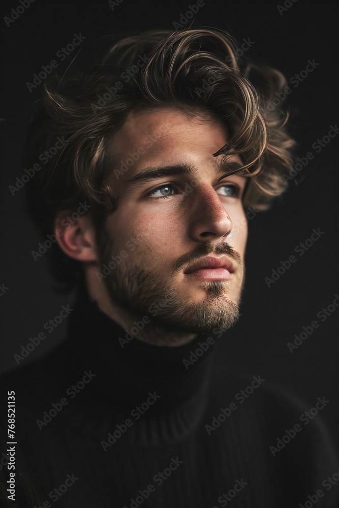 Portrait of a handsome young man in a black turtleneck