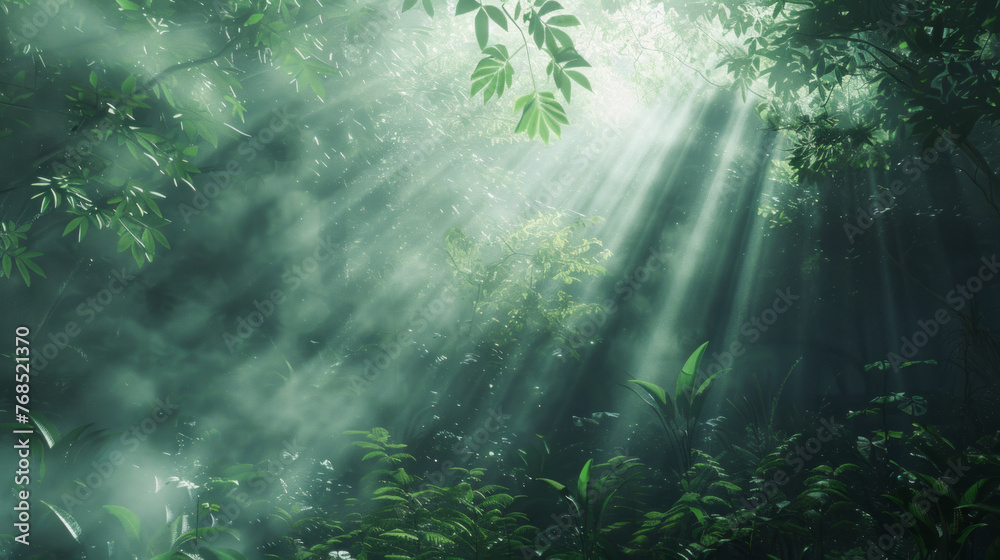 The majesty of sunlight breaking through dense foliage in the forest creates a breathtaking and awe-inspiring scene