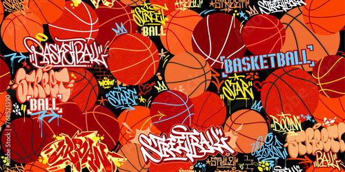 Trendy Seamless Abstract Hip Hop Urban Street Art Graffiti Style Streetball Or Basketball Background