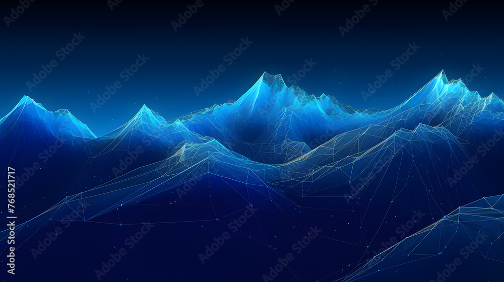 Digital technology minimalist blue mountains 3d abstract graphics poster web page PPT background - obrazy, fototapety, plakaty 