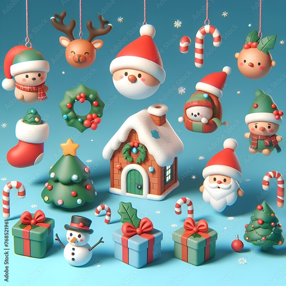 Cute Christmas 3D icons set, Collection