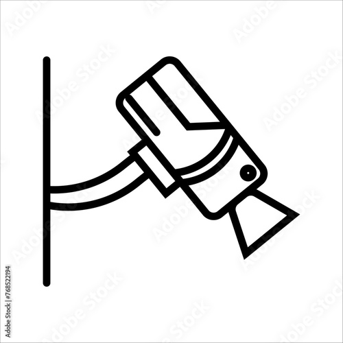 Security camera - outline black icon. Editable stroke. Vector illustration