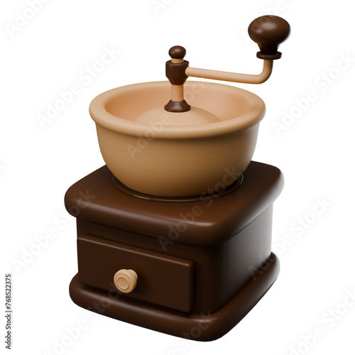 A wooden coffee grinder with a brown and tan finish