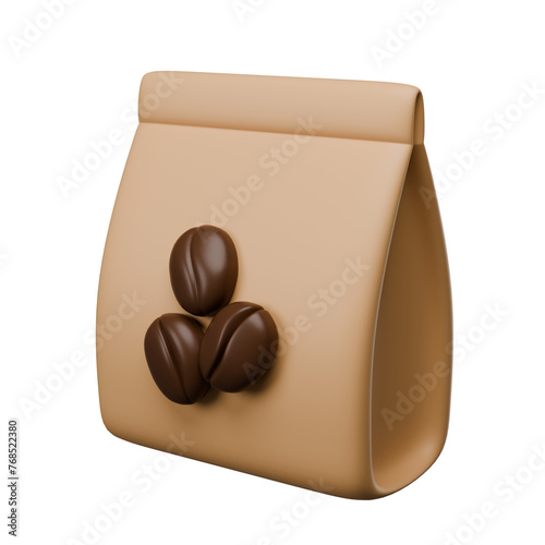 A brown bag with three coffee beans on it