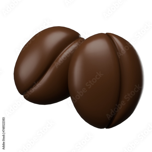 Two chocolate coffee beans with a white background