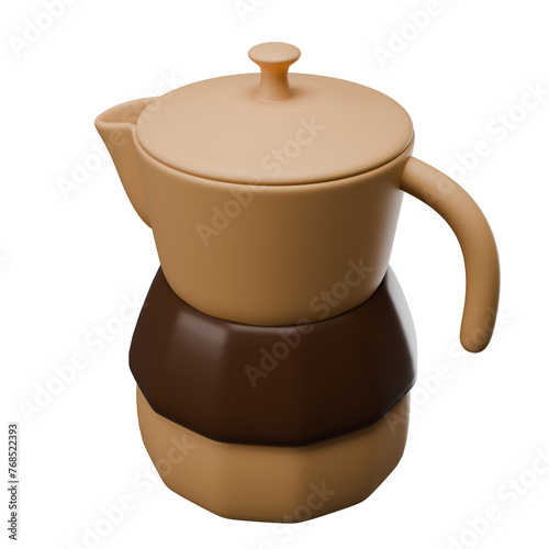 A coffee pot with a brown handle and a brown lid