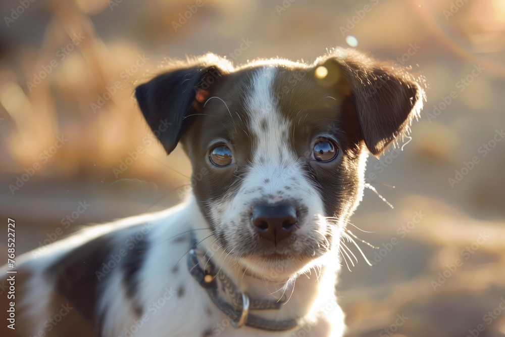 pup with head tilt, eyes bright in sunlight pup with head tilt, eyes bright in sunlight