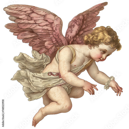 vintage romantic illustration of a cherub or cupid isolated on a transparent background photo