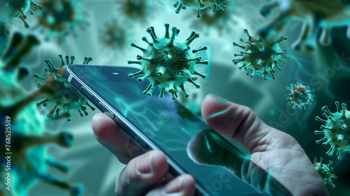 phone infect virus and malware, cybersecurity concept