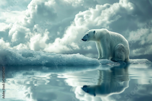 Polar bear on melting ice floe © Wongstorn