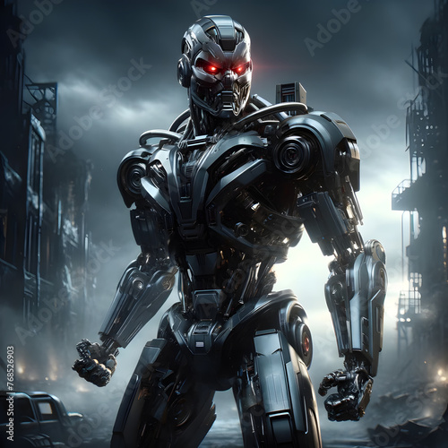 Humanoid robot, steel robot, angry robot, angry robot, dangerous robot, destroyer, eraser