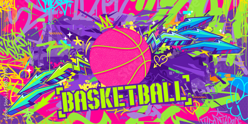 Abstract Hip Hop Urban Street Art Graffiti Style Streetball Or Basketball Illustration Background