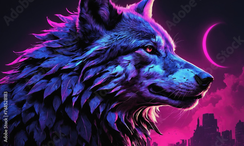Fantasy Illustration of a wild animal wolf. Digital art style wallpaper background.
