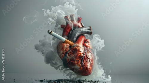 Hyperrealistic Heart Surrounded by Swirling Smoke Carrying a Message of Health Awareness photo
