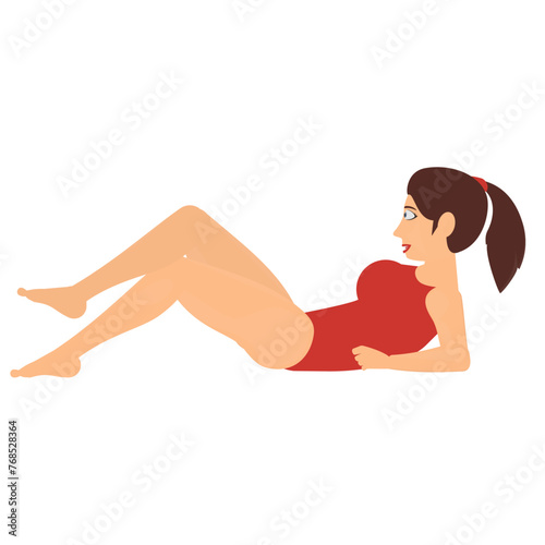 Woman in a swimsuit. Vacationer resting, vector illustration