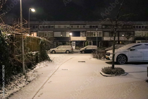 Snow and ice on the streets in NIeuwerkerk aan den IJssel photo