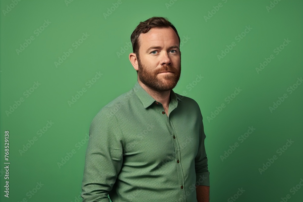 Portrait of a serious bearded man looking at camera over green background Portrait of a serious bearded man looking at camera over green background
