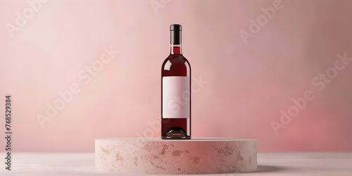 A bottle of wine with a white label, Minimalist representation of wine,