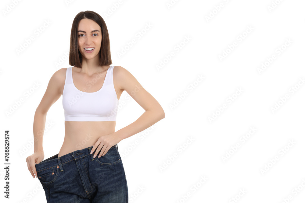 Fototapeta premium PNG thin girl wearing oversized pants isolated on white background.