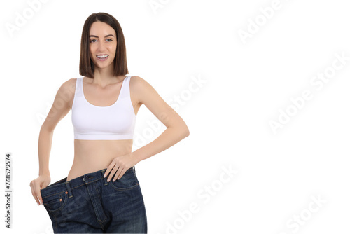 PNG thin girl wearing oversized pants isolated on white background.