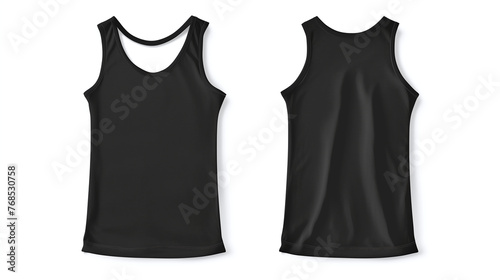 front and back black tank top design mockup isolated on white background