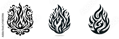 set of fire flame icon isolated on transparent background