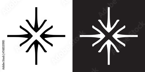 Inward arrow icon vector. Four Arrows icon sign symbol in trendy flat style. Arrow pointing center vector icon illustration isolated on white and black background