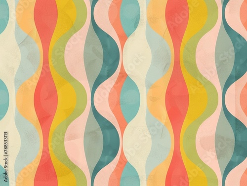 Pastel colored geometric patterns, 60s groovy style, soft hues, seamless design , professional color grading