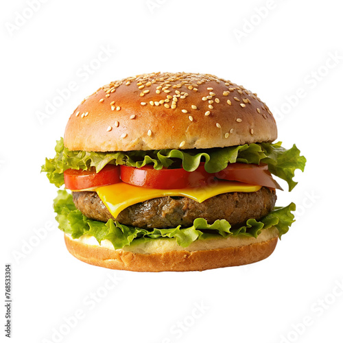 Tasty Hamburger with salad. isolated on transparent background.