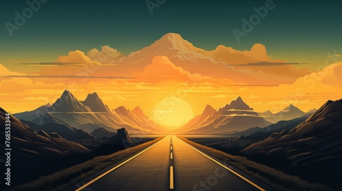 Solo Traveler on a Scenic Road at Sunset Digital Artwork