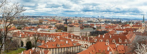 Panorama of old historic town Prague in Czech Praha, view from castle hill in sunny day, Central Bohemia, Czech Republic